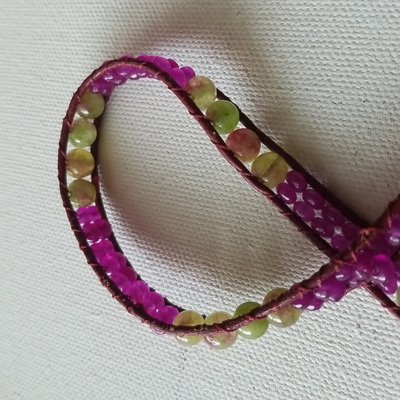Handmade Purple and Green Beaded Wrap Bracelet - Picture 6 of 6